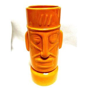 Orange Ceramic Tiki Vase / Mug / Decor - 7 inch